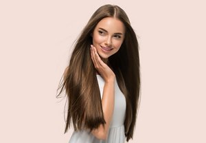 Brunette woman with sleek, freshly-straightened long hair